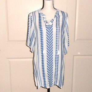 🟢 Japna Blue & White Boho Stripe Cover-Up Tunic – Size M Beachwear Chic